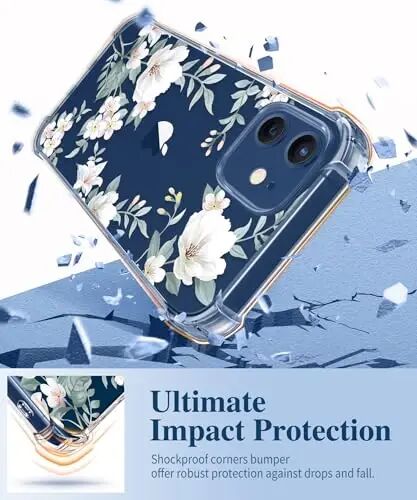 GVIEWIN for iPhone 12&iPhone 12 Pro Case Floral, with Screen Protector&Camera Lens Protector,[Non Yellowing] Soft Shockproof Clear Phone Protective Cover for Women, Flower Pattern 6.1