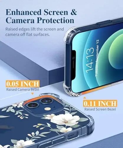 GVIEWIN for iPhone 12&iPhone 12 Pro Case Floral, with Screen Protector&Camera Lens Protector,[Non Yellowing] Soft Shockproof Clear Phone Protective Cover for Women, Flower Pattern 6.1