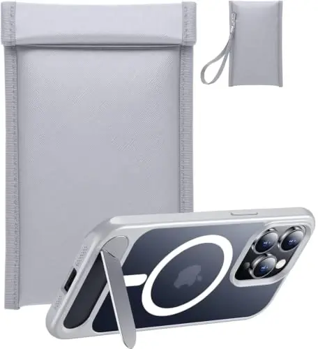 Temdan Compatible with iPhone 14 Pro Max Phone Sleeve Pouch Case with Crossbody Strap/Neck Lanyard Silver - 1