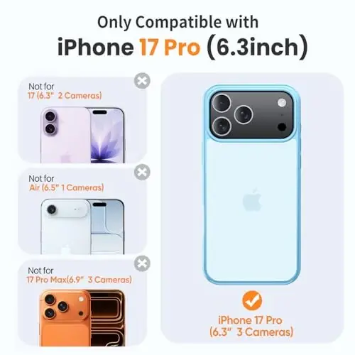 Yriklso 3 in 1 for iPhone 17 Pro Phone Case,1X Screen Protector +1X Camera Lens,Shockproof for iPhone 17 Pro Case, Military Grade Drop Protection, Protective Hard Back Slim Translucent Cover,Blue - YRIKLSO (1)