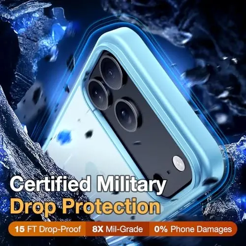 Yriklso 3 in 1 for iPhone 17 Pro Phone Case,1X Screen Protector +1X Camera Lens,Shockproof for iPhone 17 Pro Case, Military Grade Drop Protection, Protective Hard Back Slim Translucent Cover,Blue - 4