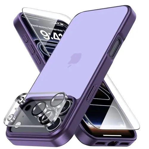 Yriklso 3 in 1 for iPhone 17 Pro Phone Case,1X Screen Protector +1X Camera Lens,Shockproof for iPhone 17 Pro Case, Military Grade Drop Protection, Protective Hard Back Slim Translucent Cover,Purple 