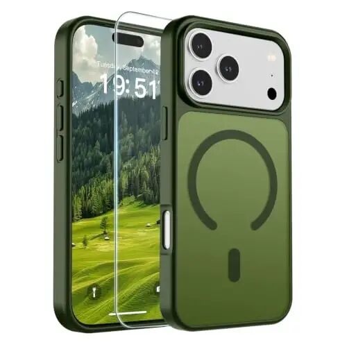 SUPFINE Magnetic for iPhone 17 Pro Case Cangling Green | With Screen Protector, Translucent Matte, Compatible with MagSafe, Military Grade Drop Proof, Rugged Shockproof Protective 