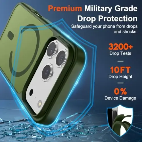 SUPFINE Magnetic for iPhone 17 Pro Case Cangling Green | With Screen Protector, Translucent Matte, Compatible with MagSafe, Military Grade Drop Proof, Rugged Shockproof Protective - 2