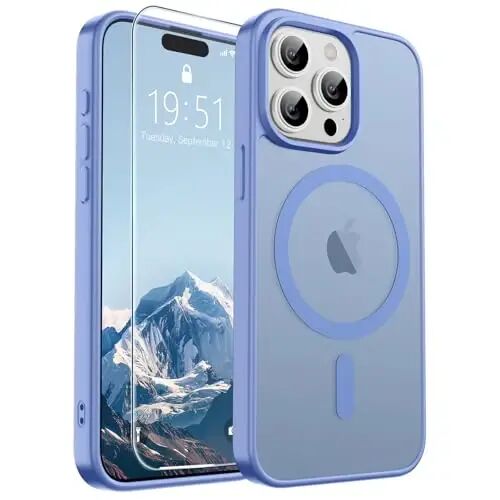 SUPFINE Magnetic for iPhone 15 Pro Max Case Blue Purple | With Screen Protector, Translucent Matte, Compatible with MagSafe, Military Grade Drop Proof, Rugged Shockproof Protective 