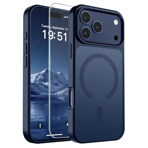 SUPFINE Magnetic for iPhone 17 Pro Max Case Dark Blue | With Screen Protector, Translucent Matte, Compatible with MagSafe, Military Grade Drop Proof, Rugged Shockproof Protective - SUPFINE