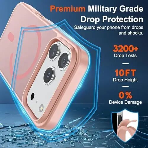SUPFINE Magnetic for iPhone 17 Pro Case (Compatible with MagSafe)(Military Grade Drop Protection) Translucent Matte Shockproof with Anti-Fingerprint Phone Cover,Pink - 3
