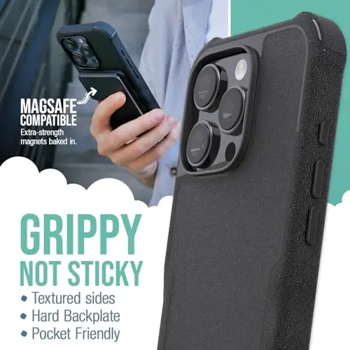 Smartish® iPhone 16 Pro Magnetic Case with MagSafe Wallet - Gripzilla - Magsafe Compatible Armor Grip Cover + Detachable Magnetic Credit Card Holder - Black Tie Affair - 2