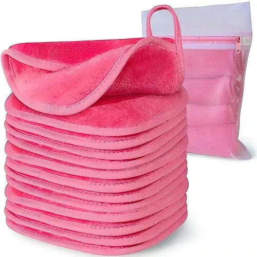 NATWAG | Reusable Update Makeup Removing Microfiber Cloth for Sensitive Skin | Washable Makeup Remover Towels | Natural Facial Cleansing Towels (6”x 6”, 12 Pack/Pink) 