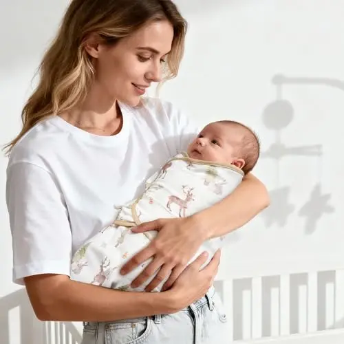 GLLQUEN BABY Swaddles for Newborns Organic Cotton, Soft Baby Swaddles 0-3 Months, Womb-Like Sleep Sack Wrap Nursery Swaddling Blankets Green Forest Deer - 2