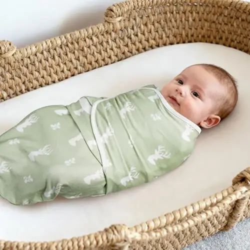 GLLQUEN BABY Swaddles for Newborns Organic Cotton, Soft Baby Swaddles 0-3 Months, Womb-Like Sleep Sack Wrap Nursery Swaddling Blankets Green Forest Deer - 3