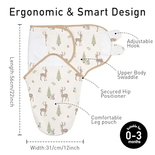 GLLQUEN BABY Swaddles for Newborns Organic Cotton, Soft Baby Swaddles 0-3 Months, Womb-Like Sleep Sack Wrap Nursery Swaddling Blankets Green Forest Deer - 5