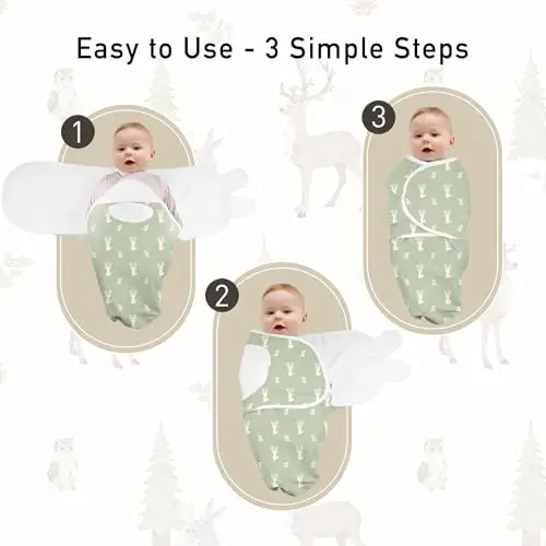 GLLQUEN BABY Swaddles for Newborns Organic Cotton, Soft Baby Swaddles 0-3 Months, Womb-Like Sleep Sack Wrap Nursery Swaddling Blankets Green Forest Deer - 6