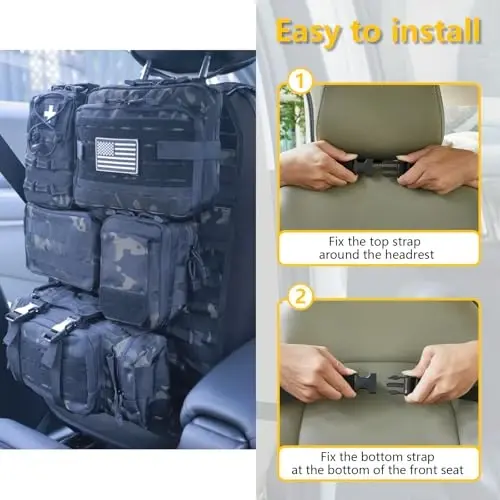 Universal Tactical Car Seat Back Organizer Bag Tactical Molle Vehicle Organizers Panel Vehicle Protector Organizers with 5 Detachable Pouches for Car Truck Ford Jeep (Upgraded C model Black camo) - 3