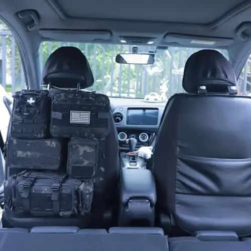 Universal Tactical Car Seat Back Organizer Bag Tactical Molle Vehicle Organizers Panel Vehicle Protector Organizers with 5 Detachable Pouches for Car Truck Ford Jeep (Upgraded C model Black camo) - 4