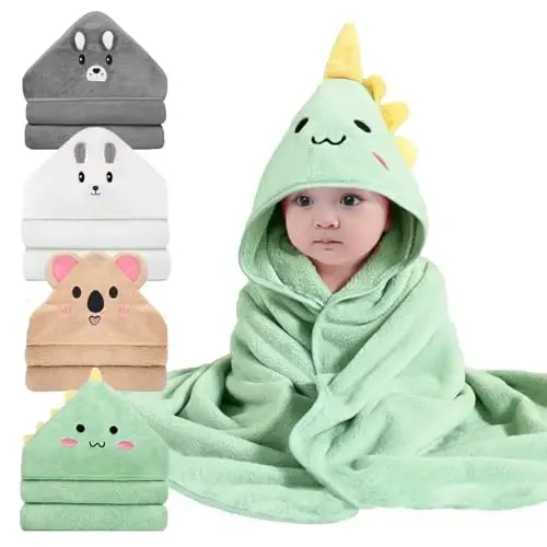 ROXANEPIG 4 Pack Hooded Baby Towels - Premium Ultra Soft Organic Baby Bath Towel – Absorbent and Hypoallergenic Towels for Baby Boy Girl, Toddler, Newborn Essentials 
