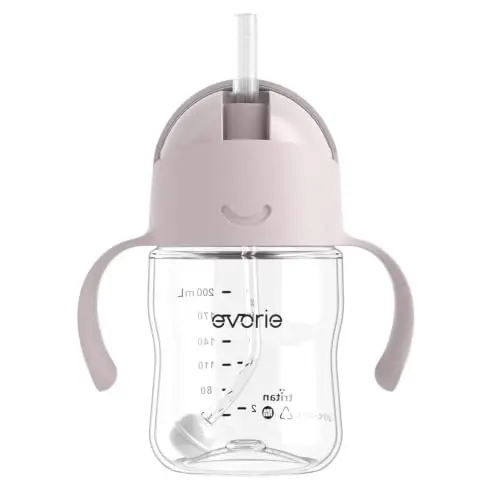 Evorie Tritan Weighted Straw Cup Baby Training Cup, Spill Proof, 7 Oz, 6M+ | BPA & BPS-Free, First learning cup, 360° drinking, Dishwasher safe, Durable Sippy Cup, Taro Purple - 1