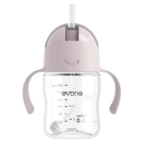 Evorie Tritan Weighted Straw Cup Baby Training Cup, Spill Proof, 7 Oz, 6M+ | BPA & BPS-Free, First learning cup, 360° drinking, Dishwasher safe, Durable Sippy Cup, Taro Purple - 1