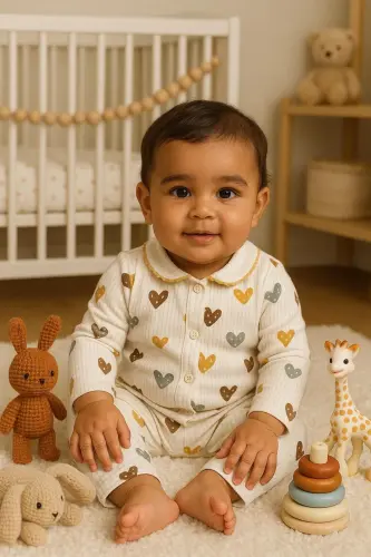 Renkli ikili uğur böceği pamuk bebek takımı - Turuncu.böc - 2