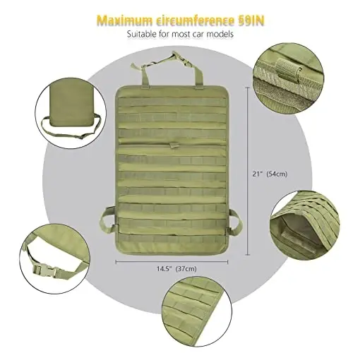 Universal Tactical Car Seat Back Organizer Bag Tactical Molle Vehicle Organizers Panel Vehicle Protector Organizers with 5 Detachable Pouches for Car Truck Ford Jeep (Army green) - 3