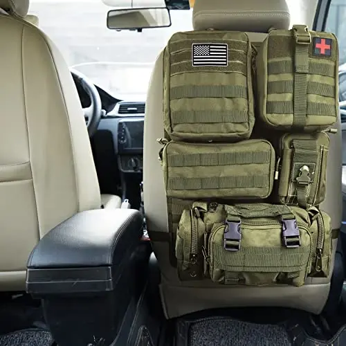 Universal Tactical Car Seat Back Organizer Bag Tactical Molle Vehicle Organizers Panel Vehicle Protector Organizers with 5 Detachable Pouches for Car Truck Ford Jeep (Army green) - 5