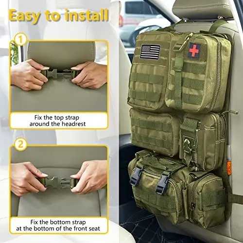 Universal Tactical Car Seat Back Organizer Bag Tactical Molle Vehicle Organizers Panel Vehicle Protector Organizers with 5 Detachable Pouches for Car Truck Ford Jeep (Army green) - 6