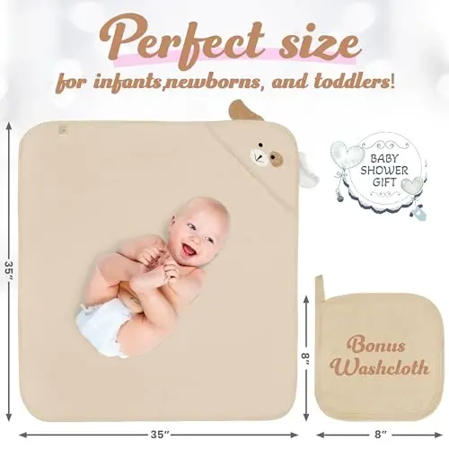 FOREVERPURE Baby Hooded Towel, Soft & Absorbent Viscose Derived from Bamboo, Extra Large 35 x 35 Inches, Bath Towel for Newborns, Infants & Toddlers, Beige - FOREVERPURE (1)