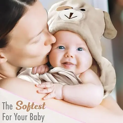 FOREVERPURE Baby Hooded Towel, Soft & Absorbent Viscose Derived from Bamboo, Extra Large 35 x 35 Inches, Bath Towel for Newborns, Infants & Toddlers, Beige - 3