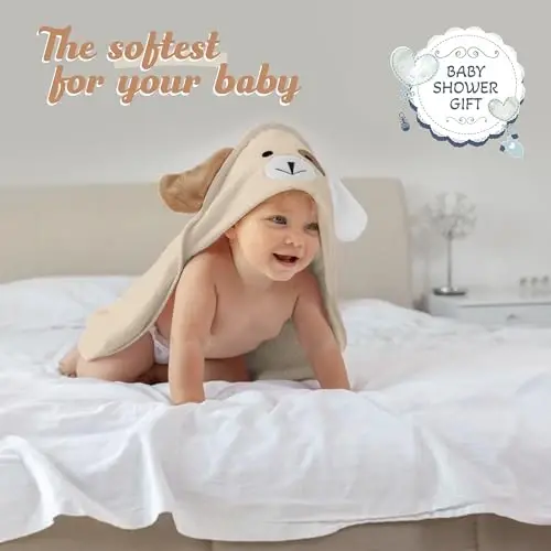 FOREVERPURE Baby Hooded Towel, Soft & Absorbent Viscose Derived from Bamboo, Extra Large 35 x 35 Inches, Bath Towel for Newborns, Infants & Toddlers, Beige - 4