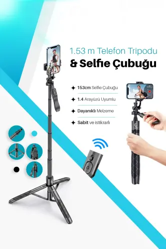 153 SM Simsiz Selfi Tripod Stendi Yığıladigan Monopod Ekşen Kameralar Smartfonlar - L17 