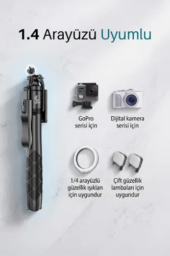 153 SM Simsiz Selfi Tripod Stendi Yığıladigan Monopod Ekşen Kameralar Smartfonlar - L17 - 7