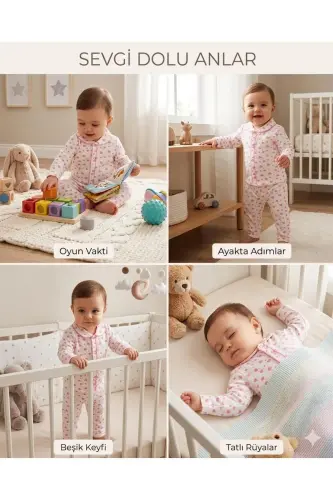 Yenidoğan Organik Pamuk 2’li Kız Erkek Bebek Takım - Pembekalpli - 4