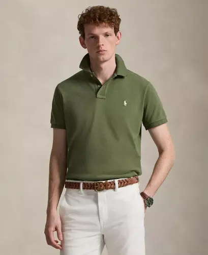 Men's Cotton Custom Slim Fit Mesh Polo Shirt - Supply Olive - 1