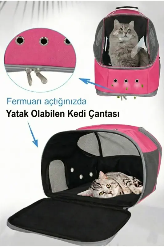 Ufo Astronot Kedi Taşıma Çantası - 7 Hava Kanallı Pati Desenli 47x40x35cm (15kg) - Pembe - 4