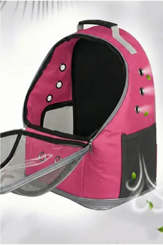 Ufo Astronot Kedi Taşıma Çantası - 7 Hava Kanallı Pati Desenli 47x40x35cm (15kg) - Pembe - 5