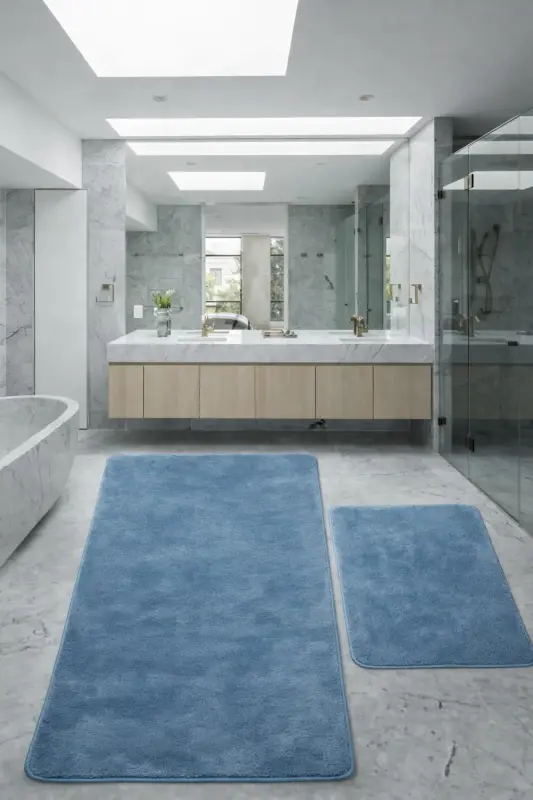 Relax Turkuaz 80x150 + 50x80 cm. Büyük Boy 2'li Banyo Halısı Paspası Seti Kaymaz Klozet Takımı - Turkuaz - 1