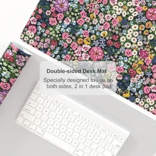 Colorful Star Large Mouse Pad, Floral Desk Mat Office Supplies, Waterproof Faux Leather Big Gaming Mousepad for Women Girls, Blooming Flowers Desk Pad Home Office Décor Accessories 23.6