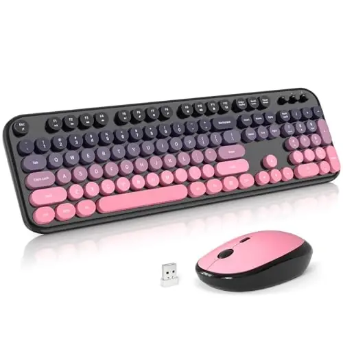 MOFII Wireless Keyboard and Mouse Combo,2.4G Typewriter Keyboard Quiet Mice | Retro Full Size Computer Keyboards, Cute Mouse, USB Dongle Plug and Play, for PC,Laptop,Desktop,Windows (Plum Pink Gradient) - 1