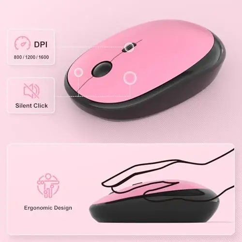 MOFII Wireless Keyboard and Mouse Combo,2.4G Typewriter Keyboard Quiet Mice | Retro Full Size Computer Keyboards, Cute Mouse, USB Dongle Plug and Play, for PC,Laptop,Desktop,Windows (Plum Pink Gradient) - 3