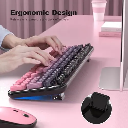MOFII Wireless Keyboard and Mouse Combo,2.4G Typewriter Keyboard Quiet Mice | Retro Full Size Computer Keyboards, Cute Mouse, USB Dongle Plug and Play, for PC,Laptop,Desktop,Windows (Plum Pink Gradient) - 4
