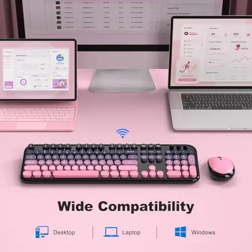 MOFII Wireless Keyboard and Mouse Combo,2.4G Typewriter Keyboard Quiet Mice | Retro Full Size Computer Keyboards, Cute Mouse, USB Dongle Plug and Play, for PC,Laptop,Desktop,Windows (Plum Pink Gradient) - 5