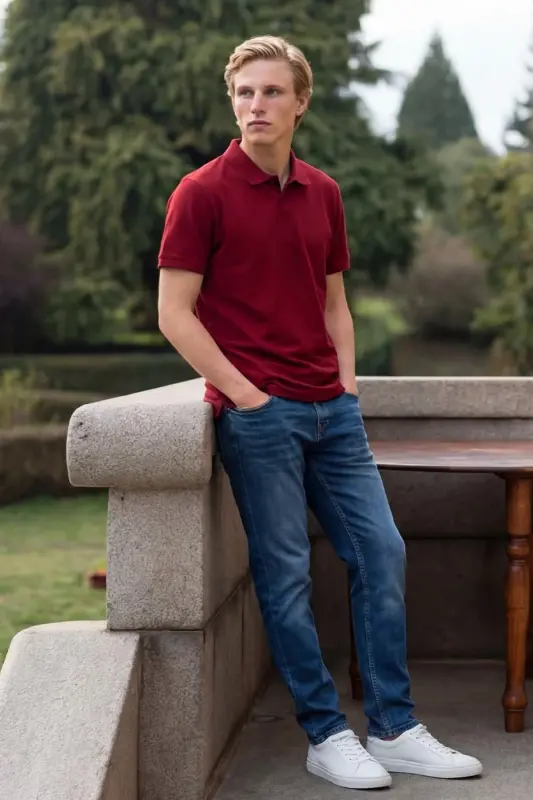 Kıvrılmaz Pike Polo Yaka Erkek Bordo Tişört - bordo - 3