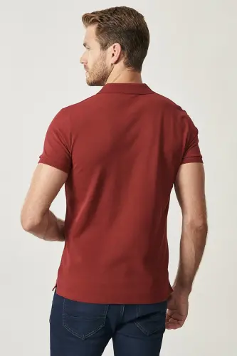 Kıvrılmaz Pike Polo Yaka Erkek Bordo Tişört - bordo - 7