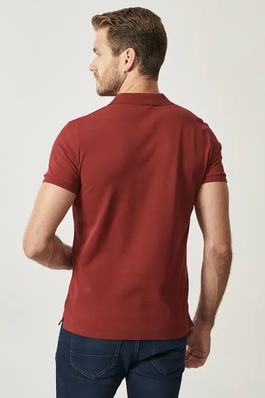 Kıvrılmaz Pike Polo Yaka Erkek Bordo Tişört - bordo - 7