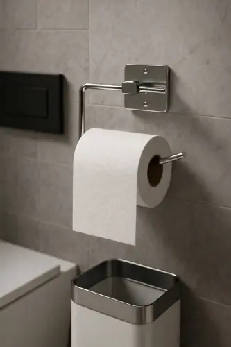 Yapışkanlı Krom WC Kağıtlık / Tuvalet Kağıtlık – Deliksiz Montaj, Ergonomik Tasarım - Krom - 1