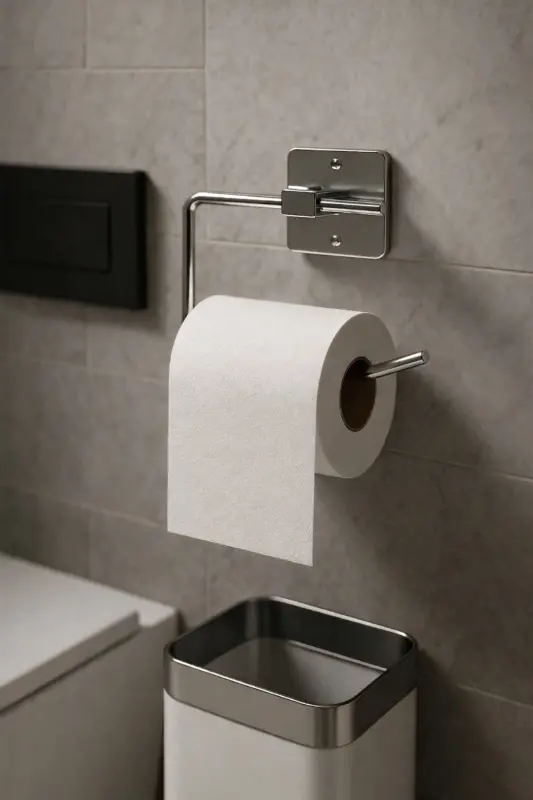 Yapışkanlı Krom WC Kağıtlık / Tuvalet Kağıtlık – Deliksiz Montaj, Ergonomik Tasarım - Krom - 1