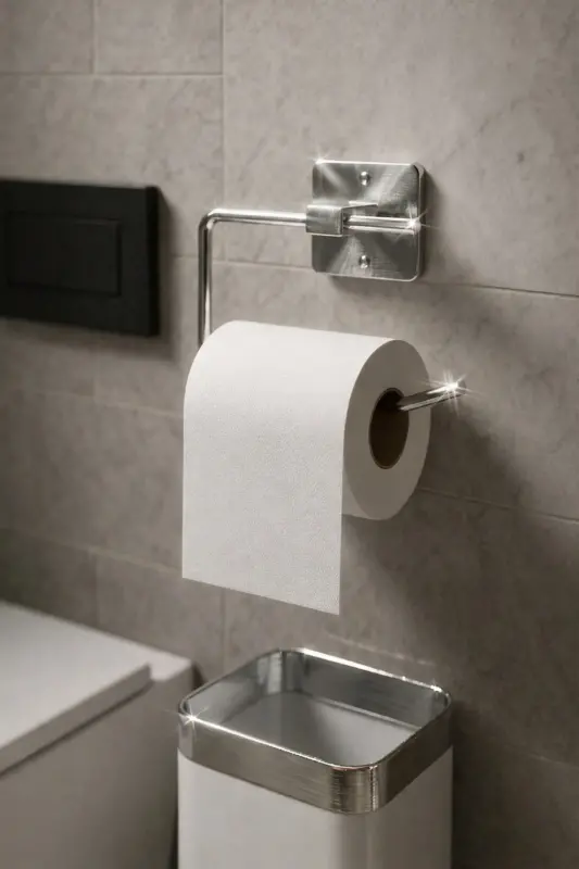 Yapışkanlı Krom WC Kağıtlık / Tuvalet Kağıtlık – Deliksiz Montaj, Ergonomik Tasarım - Krom - 5