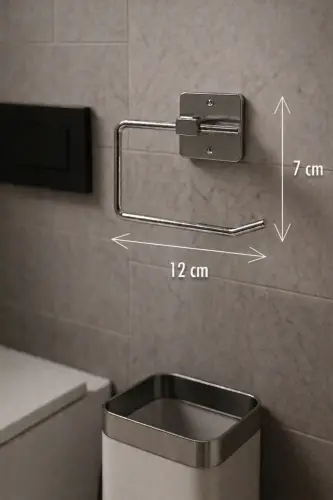 Yapışkanlı Krom WC Kağıtlık / Tuvalet Kağıtlık – Deliksiz Montaj, Ergonomik Tasarım - Krom - 7