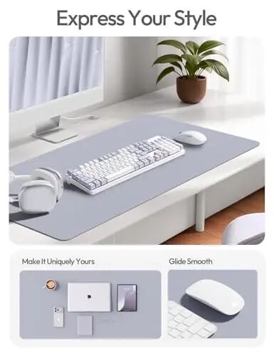 YSAGi Leather Desk Pad Protector, Office Desk Mat, Large Mouse Pad, Non-Slip PU Leather Desk Blotter, Laptop Desk Pad, Waterproof Desk Writing Pad for Office and Home (Soft Lavender, 31.5