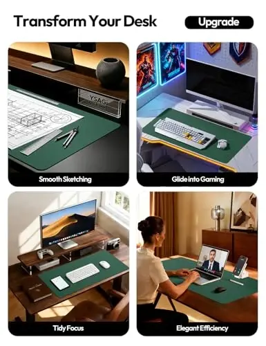 YSAGi Leather Desk Pad Protector, Office Desk Mat, Large Mouse Pad, Non-Slip PU Leather Desk Blotter, Laptop Desk Pad, Waterproof Desk Writing Pad for Office and Home (Seafoam Green, 23.6